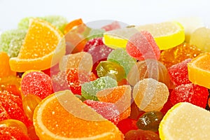 Colorful sweetmeats and jelly closeup