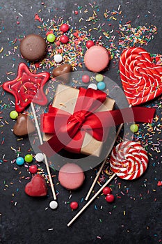 Colorful sweets and gift box