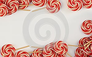 Colorful sweets Lollipops Top view with space for your greetings