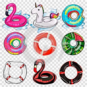 Colorful swim rings icon set isolated on transparent background. Vector illustration.