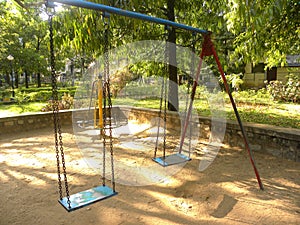 Colorful Swing set at playground for children