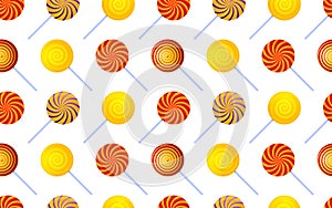 Colorful swirl lollipop seamless pattern poster, flat style. Vector illustration for happy birthday, new year, Christmas greeting