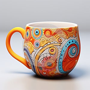 Colorful Swirls Orange Coffee Mug - Realistic Hyper-detailed Rendering