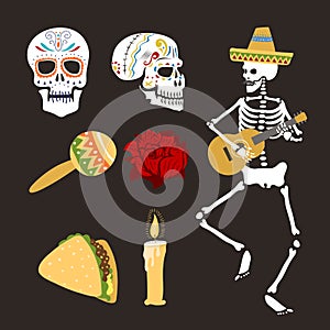 Colorful symbols for dia de los muertos day of the dead vector.