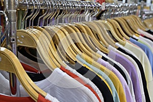 Colorful t-shirts hanging on a clothline