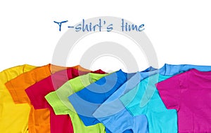 Colorful t-shirts on white background photo