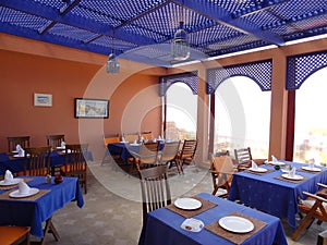 Colorful tables and chairs in Morocco