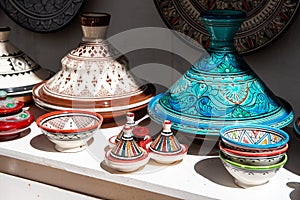 Colorful tagines for sale, Morocco