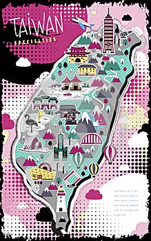 Colorful Taiwan travel map