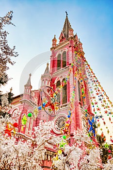 Colorful Tan Dinh Church or Church of the Sacred Heart of Jesus in Ho Chi Minh City