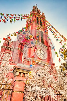 Colorful Tan Dinh Church or Church of the Sacred Heart of Jesus in Ho Chi Minh City