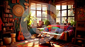 Colorful Tapestry: Dynamic 3D Interior Model Celebrating Bohemian Eclecticism and Individuality