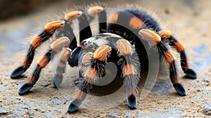 National Tarantula Appreciation Day Colorful tarantula close-up on earthy surface for nature and wildlife appreciation photo