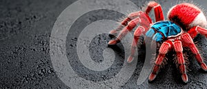 Colorful tarantula on a dark surface. photo