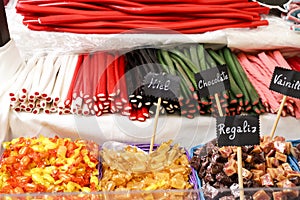 Colorful tasty candies for sale at a market stall