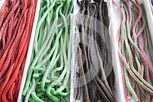 Colorful tasty licorice candies for sale on retail market candy