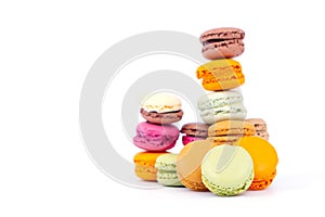 Colorful tasty Macarons cakes, delicious special dessert isolated