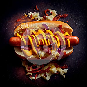 colorful tasty succulent hot dog with ketchup and mustard design concept made with Generative AI