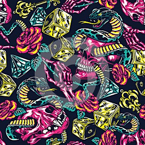 Colorful tattoos seamless pattern