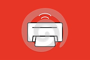 Printer icon on red background. Vector illustration in flat style.