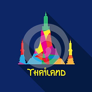 Colorful temple in Thailand on blue background. Vector simbol.