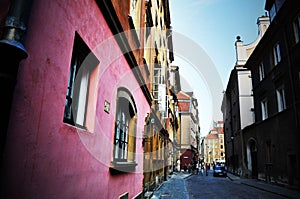 Colorful tenements in the alley of the old town in Warsaw Poland