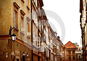 Colorful tenements in the alley of the old town in Warsaw Poland