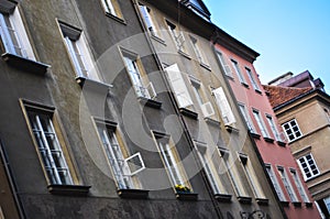 Colorful tenements in the alley of the old town in Warsaw Poland