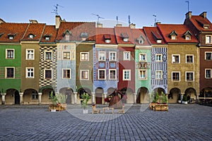 Colorful tenements on the Old Market Square in Poznan, Poland