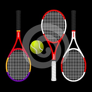 COLORFUL TENNIS RACKETS AND BALL