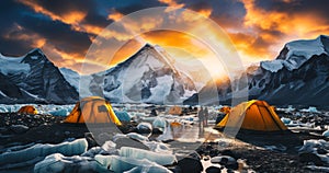 Colorful Tents at Everest Basecamp A Himalayan Adventure