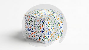 Colorful terrazzo pattern cube isolated on white background