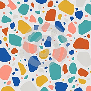 Colorful terrazzo pattern featuring irregular, abstract shapes in various sizes. The