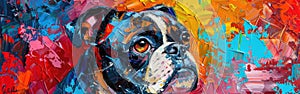 Colorful Terrier Head Art: Abstract Oil & Acrylic Painting of Animal Portrait with Pallet Knife on Canvas