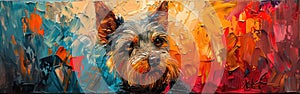 Colorful Terrier Head Art: Abstract Oil & Acrylic Painting of Animal Portrait with Pallet Knife on Canvas