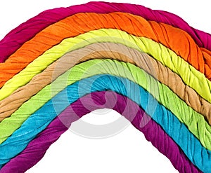 Colorful terry towels in the shape of a rainbow