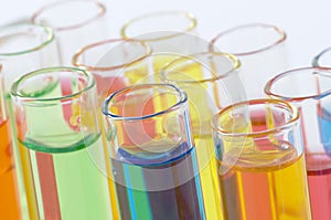 Colorful test tubes close-up