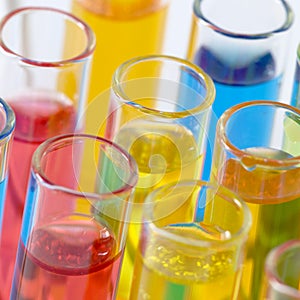 Colorful test tubes close-up