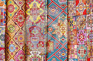 Beautiful fabrics in Chahar Souk Bazaar, Yad, Iran photo