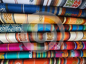 Colorful textiles, Otovalo Indian Market, Ecuador, near Quito