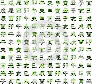 Colorful texture with zodiac Chinese ideograms