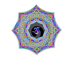Colorful textured Om/Aum sanskrit symbol, isolated.