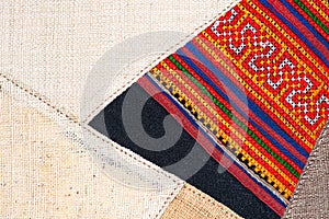 Colorful thai peruvian style rug surface close up. More of this motif & more textiles in my port tatter Old rag