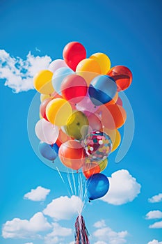 colorful thank you balloons against blue sky
