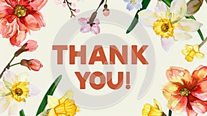 Colorful Thank You Card with Watercolor Flower Illustration