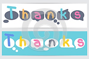 Colorful thank you in Cartoon style. Thank you note. Cool lettering. Holiday design for banner, card, web. Greeting card. Vector