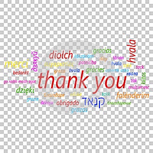 Colorful thank you in many languages vector icon. Global thank y