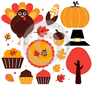 Colorful thanksgiving design elements