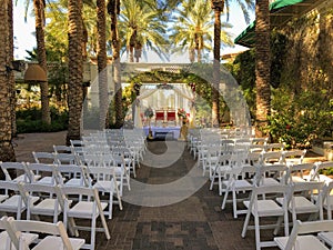 Colorful themed wedding stage and chairs.Hindu Traditional Wedding.