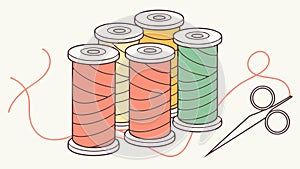 Colorful Thread Spools and Scissors Vector, vector design Generative AI